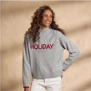 Sundance Holiday Sweater Gray Turtleneck Red Letter Knit PXS